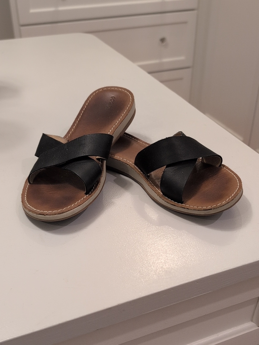 OluKai Women's Black Cross-Strap Slide Sandals